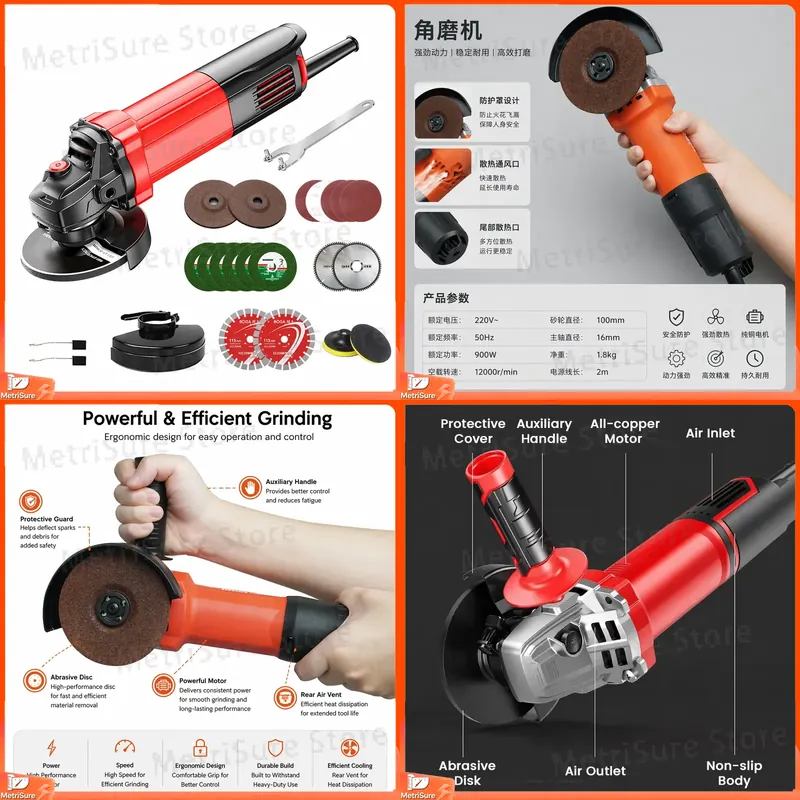 Angle Grinder Variable Speed Corded - Amoladora Angular con Cable de 800W,