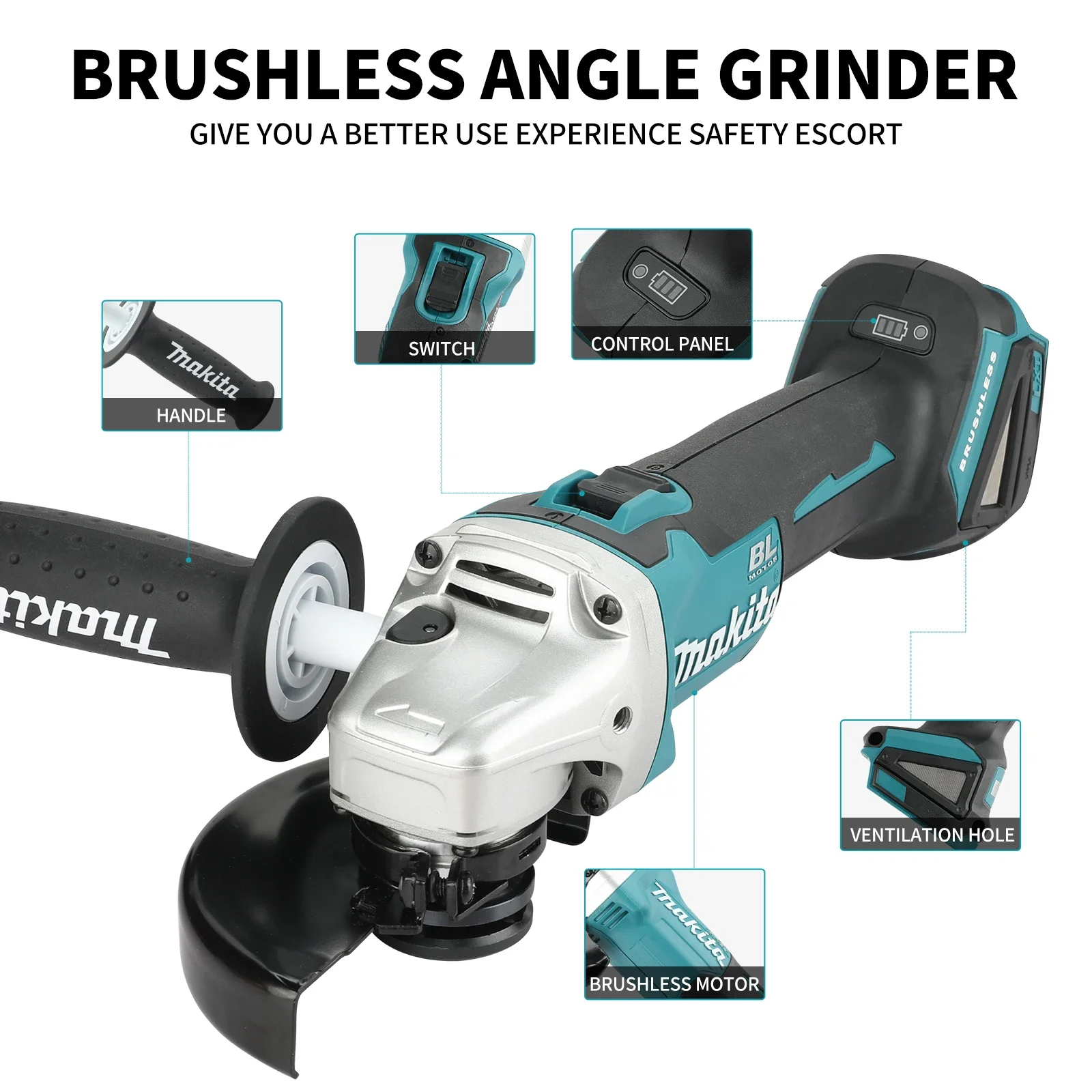 Angle Grinder Variable Speed Corded - Amoladora Angular Inalámbrica Makita DGA404 18V
